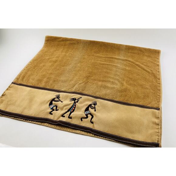 Avanti Kokopelli Bath Body Towel Gold Nutmeg Blue Orange Velour Style Fabric Bot - Picture 4 of 11